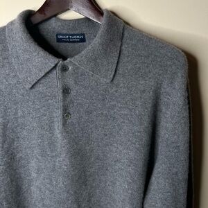 New Vintage Men’s GRANT THOMAS 2 Ply Cashmere Polo long sleeve Sweater.. L